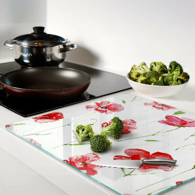 Glass kitchen board Poppy pattern with flowers