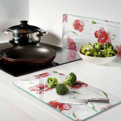 Glass kitchen board Poppy pattern with flowers