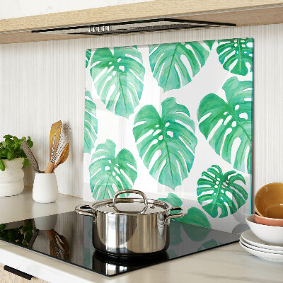 Glass kitchen board Monstera leaves on a white background