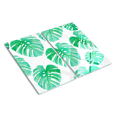 Glass kitchen board Monstera leaves on a white background