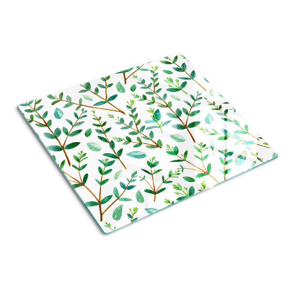 Glass kitchen board Leaves and twigs in green
