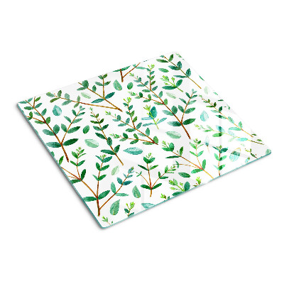Glass kitchen board Leaves and twigs in green