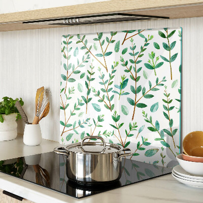 Glass kitchen board Leaves and twigs in green