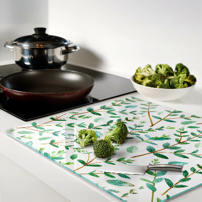 Glass kitchen board Leaves and twigs in green