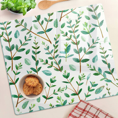 Glass kitchen board Leaves and twigs in green