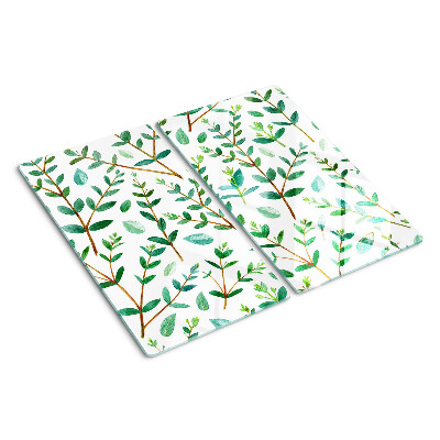Glass kitchen board Leaves and twigs in green