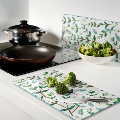 Glass kitchen board Leaves and twigs in green
