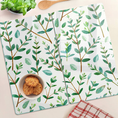Glass kitchen board Leaves and twigs in green