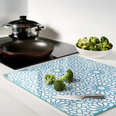 Glass chopping board Floral motif in shades of blue
