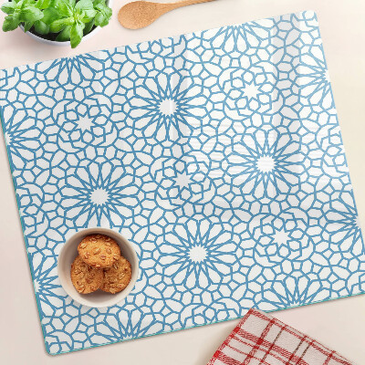 Glass chopping board Floral motif in shades of blue
