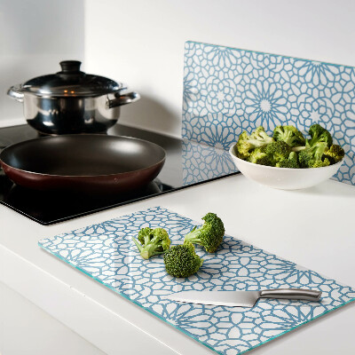 Glass chopping board Floral motif in shades of blue