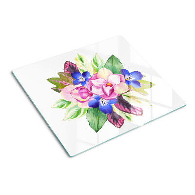Glass chopping board Floral pattern with pink and blue flowers