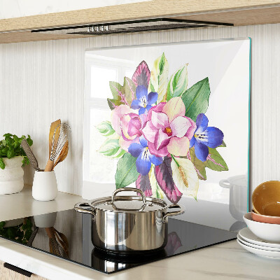 Glass chopping board Floral pattern with pink and blue flowers