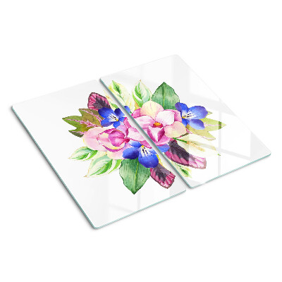 Glass chopping board Floral pattern with pink and blue flowers