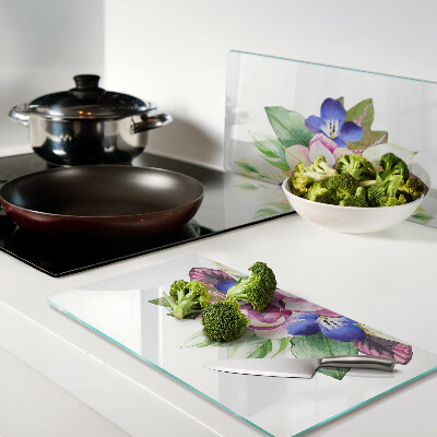 Glass chopping board Floral pattern with pink and blue flowers