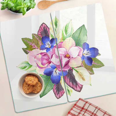Glass chopping board Floral pattern with pink and blue flowers
