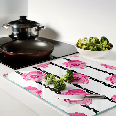 Glass kitchen board Roses on a black line background