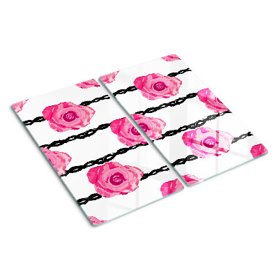 Glass kitchen board Roses on a black line background
