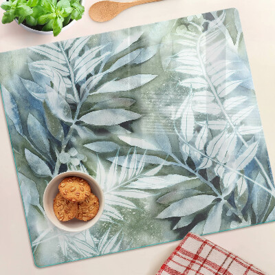 Glass kitchen board Tropical leaves in pastel shades