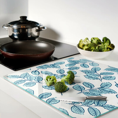 Glass chopping board Leaves in shades of blue