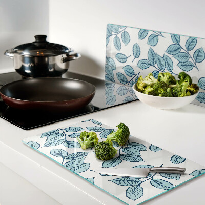 Glass chopping board Leaves in shades of blue