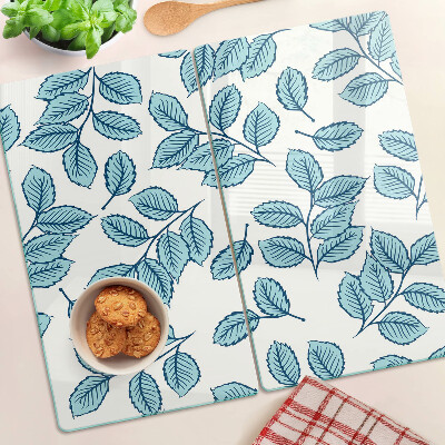 Glass chopping board Leaves in shades of blue