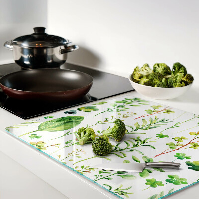 Glass chopping board Plant patterns in shades of green