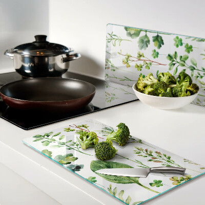 Glass chopping board Plant patterns in shades of green