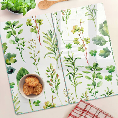 Glass chopping board Plant patterns in shades of green