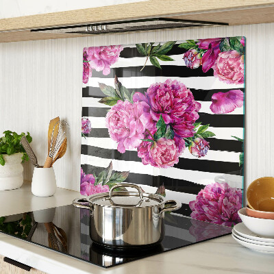 Glass chopping board Peony flowers on stripes