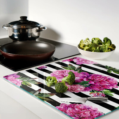 Glass chopping board Peony flowers on stripes