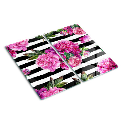 Glass chopping board Peony flowers on stripes