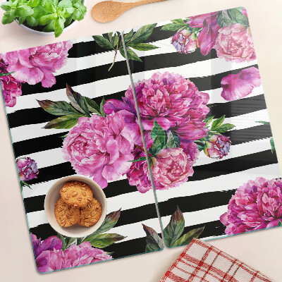 Glass chopping board Peony flowers on stripes