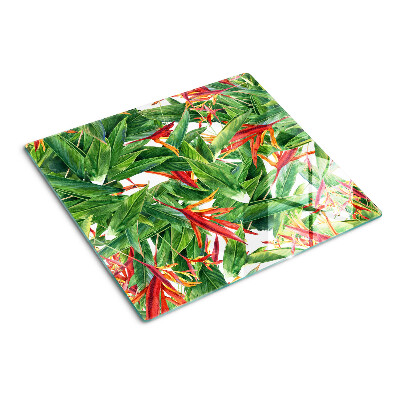 Glass kitchen board Tropical leaves and flowers