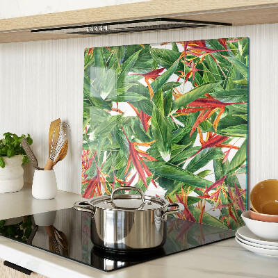 Glass kitchen board Tropical leaves and flowers