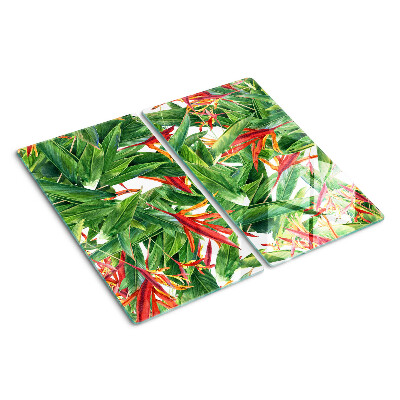 Glass kitchen board Tropical leaves and flowers