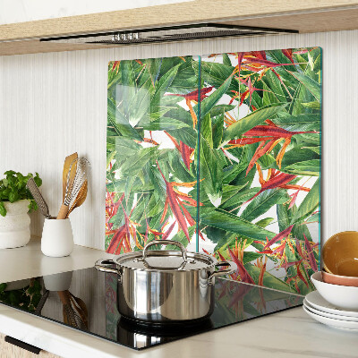 Glass kitchen board Tropical leaves and flowers