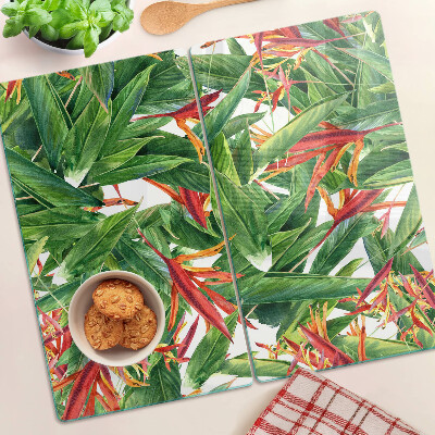 Glass kitchen board Tropical leaves and flowers