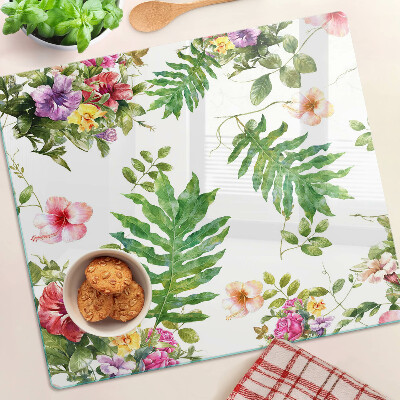 Glass kitchen board Floral pattern with leaves