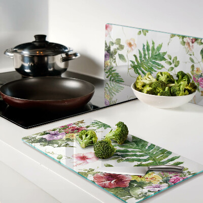Glass kitchen board Floral pattern with leaves