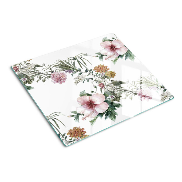Glass kitchen board Floral pattern with hibiscus