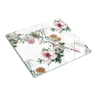 Glass kitchen board Floral pattern with hibiscus