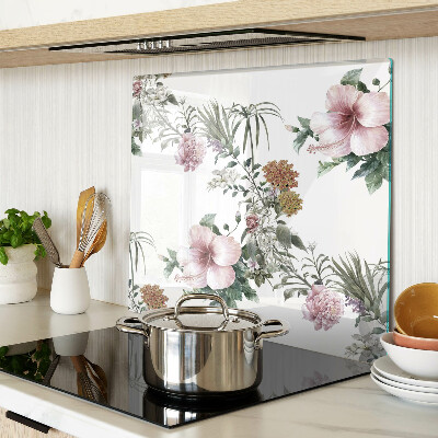 Glass kitchen board Floral pattern with hibiscus