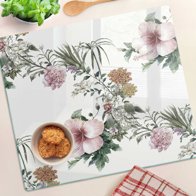 Glass kitchen board Floral pattern with hibiscus