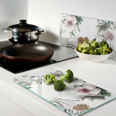 Glass kitchen board Floral pattern with hibiscus