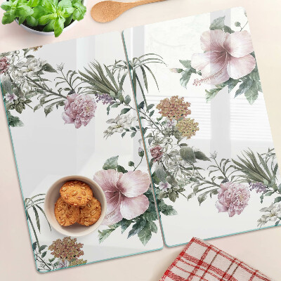 Glass kitchen board Floral pattern with hibiscus
