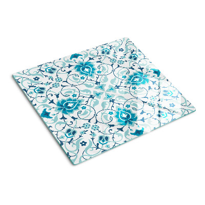 Glass chopping board Floral pattern in shades of blue