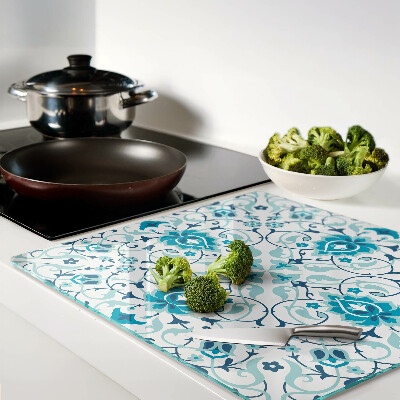 Glass chopping board Floral pattern in shades of blue