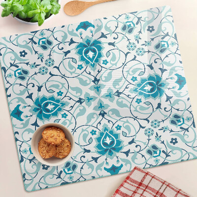 Glass chopping board Floral pattern in shades of blue