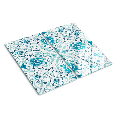 Glass chopping board Floral pattern in shades of blue